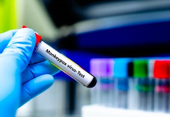 Fototapeta premium Blood sample tube for monkeypox virus test analysis.