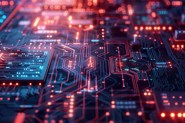 Obraz premium A computer generated face with a glowing eye and a glowing mouth,