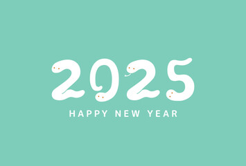 2025年巳年年賀状テンプレート素材　シンプルでおしゃれなヘビのイラスト　緑色