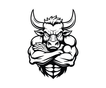 Angry muscular bull vector
