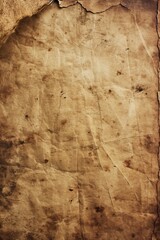 Aged paper with rough texture, small holes, frayed edges, and curled top. Blurred background emphasizes paper age and texture. Suitable for vintage, retro, or distressed design concepts.