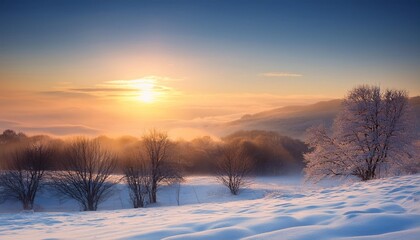 Winter dawn over snowy landscape