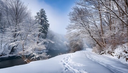 Obraz premium Snow-covered river trail