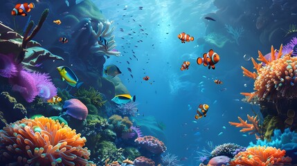 Tropical Underwater Paradise with Vibrant Coral Reef and Diverse Marine Life