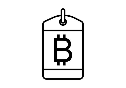Icono negro de etiqueta de precio en bitcoin
