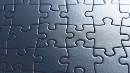 Close-Up of Dark Metallic Puzzle Pieces Arranged in a Grid Pattern with Interlocking Edges and a Cool