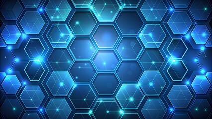 Futuristic Vector background with hexagon pattern, and blue colors. Black background with blue neon hexagon grid. Glowing hex background.