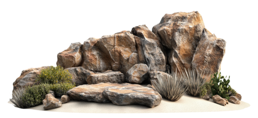 Set of massive boulders in a dry desert landscape, cut out