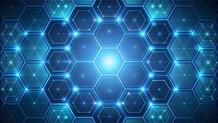 Futuristic Vector background with hexagon pattern, and blue colors. Black background with blue neon hexagon grid. Glowing hex background.