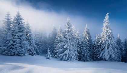 Obraz premium Snow-covered trees with mist