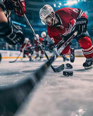 Obraz premium Hockey Player in Action with Puck and Stick