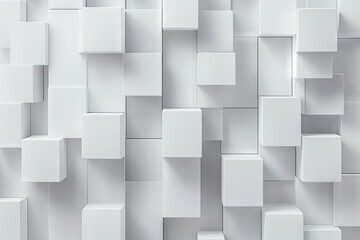 Abstract 3d white cube boxes with random shifting patterns, geometric block design for background, wallpaper, or banner with copy space