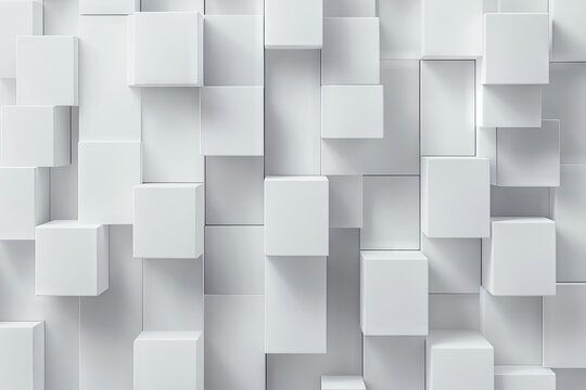 Abstract 3d white cube boxes with random shifting patterns, geometric block design for background, wallpaper, or banner with copy space