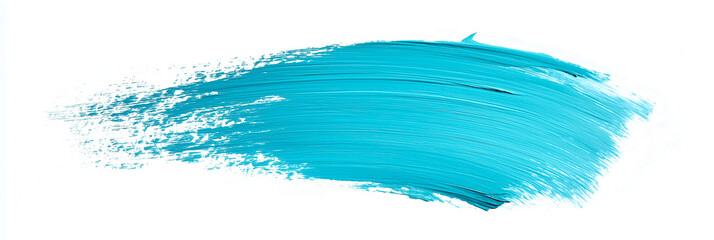 bright light blue brush stroke of paint on white background