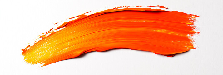 bright orange brush stroke of paint on white background