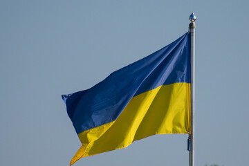 ukraine flag on blue sky