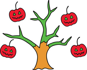 Creepy Tree Branches and Mini Pumpkins Vector Halloween Art
