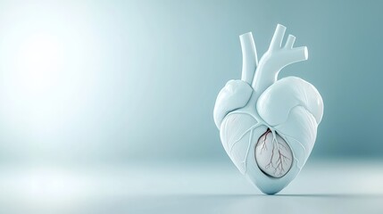 Digital hologram of a heart with highlighted blocked coronary arteries, Sci-fi, Holographic, Neon lighting, Blue and white tones, Futuristic medical visualization