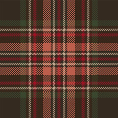 Dark green and red tartan plaid. Scottish pattern fabric swatch close-up. 