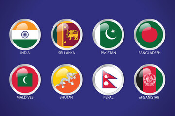 South Asia flags of countries round badges