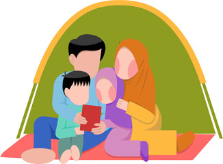 Muslim Family Camping Flat Illustration