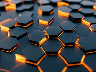 hexagons creating a honeycomb pattern on a glossy surface, dramatic lighting