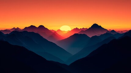 Fototapeta premium Majestic silhouette of mountain range at sunrise with soft gradient sky, perfect for nature, landscape, and outdoor adventure themes