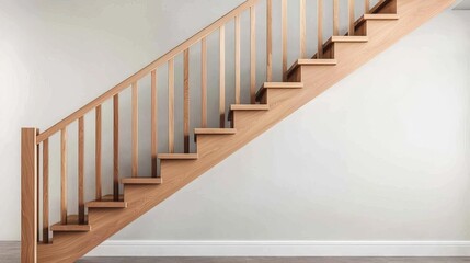 Floating Wooden Handrail Design, cantilevered stairs, modernist home, light and shadow play, warm cherry wood, architectural elegance