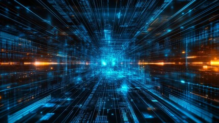 Fototapeta premium Abstract background of digital technology, data transfer, and information flow in cyberspace