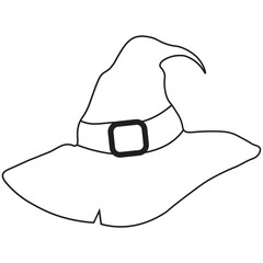 Hand Drawn Halloween Witch Hat Icon, Isolated on White Background. Vector Illustration in Sketch Style.