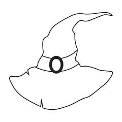 Hand Drawn Halloween Witch Hat Icon, Isolated on White Background. Vector Illustration in Sketch Style.