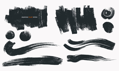 Set of abstract black brush stroke painting. Dry hand draw paint vector brush stroke texture on white background. Template simple black ink Japanese brush stroke abstract. Vector illustration.