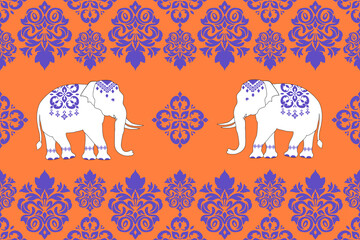 Thai pattern, elephants, seamless pattern, Navajo, traditional ethnic, fabric pattern for textiles, rugs, wallpaper, clothing, sarong, batik, wrapping, embroidery, print, background,elephant,cover, 