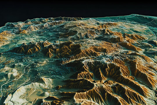 Technical aerial visual, 3D LiDAR GIS aerial map satellite scan model isolated, showing Darkhan, Mongolia . Elevation, topography, render
