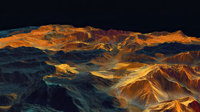 Technical aerial visual, 3D LiDAR GIS aerial map satellite scan model isolated, showing Darkhan, Mongolia . Elevation, topography, render