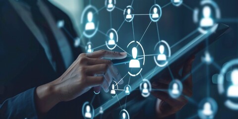 Customer relationship management concepts Businessman using digital tablet with customer network technology