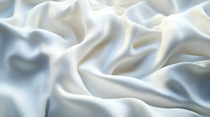 Fototapeta premium Elegant Creamy White Silk Fabric Texture with Soft Folds and Waves, High-Quality Satin Material Background for Luxury Design Concepts, White silk fabric close-up