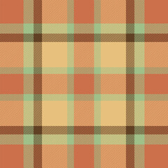 Discount texture fabric textile, plank pattern check plaid. Close up tartan vector seamless background in orange and amber colors.