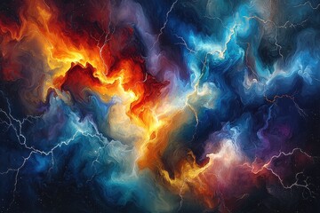 Fototapeta premium Dramatic cosmic storm with fiery explosion and electric lightning