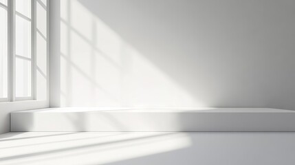 Obraz premium Blank white gradient background with product display space, empty studio room floor, and smooth transition, ideal for 3d rendering and modern product presentations