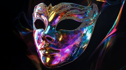 Naklejka premium Neon mask with reflective surfaces, symbolizing mystery and futuristic elegance