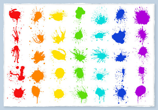 Vector colorful ink drops and paint splashes Hand drawn design elements isolated on white background