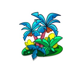 Cartoon of palm trees and flowers on a white background