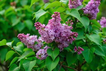 Fototapeta premium thick lush lilac bushes with blooming flower buds on it
