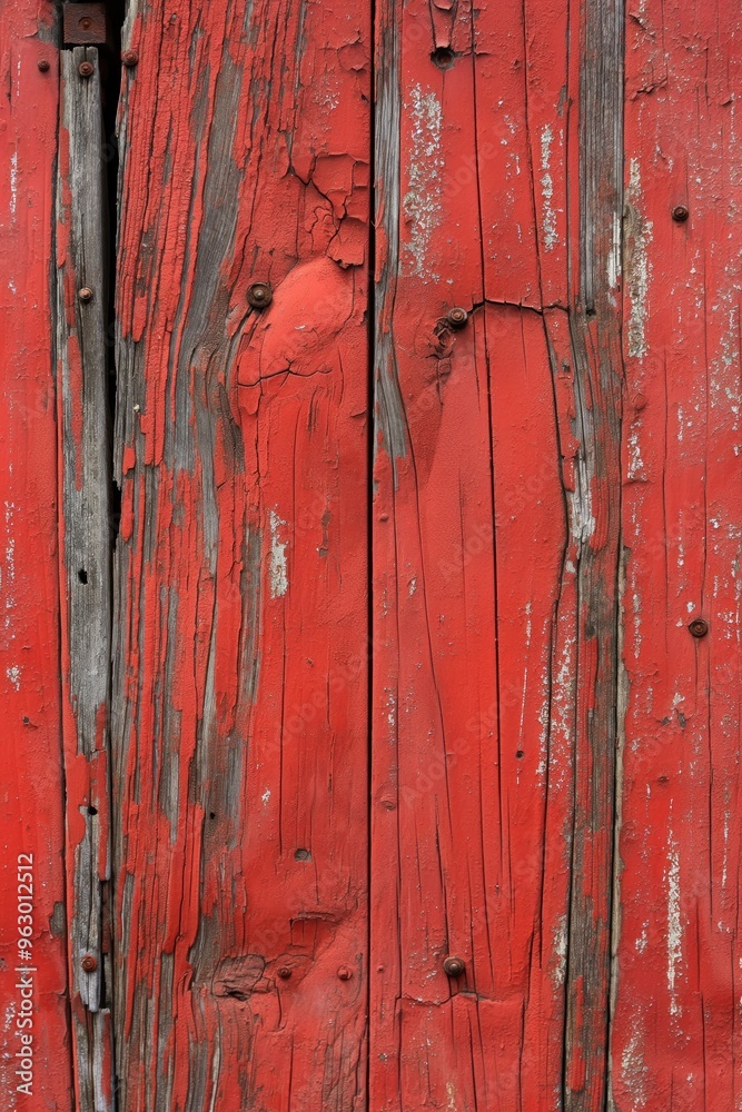 Poster weathered wooden surface with reddish-brown hue, cracks and peeling paint. vertical and horizontal p