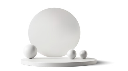 3D  vector illustration of minimalistic composition with circular elements and a podium in white, perfect for abstract and modern design concept.  Minimal mockup abstract product display presentation