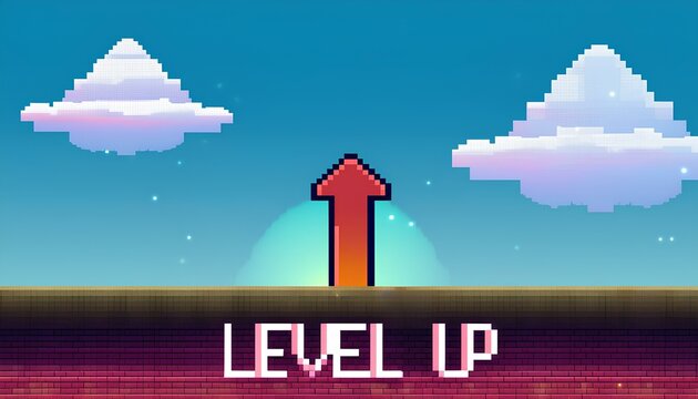 pixel art level up arrow in retro video game style