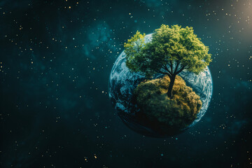 Green Trees on Earth in Space. Ecology Friendly. World Environment and Sustainable Development...