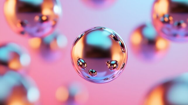 Abstract floating metallic ball-shaped keyboard keys arranged in a dynamic, fluid formation over a gradient backdrop.