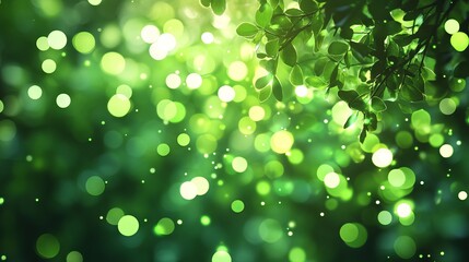 Fototapeta premium Abstract spring background with soft green blurred bokeh lights, vibrant nature-inspired banner design perfect for seasonal themes, fresh outdoor scenes, and bright, refreshing digital presentations.